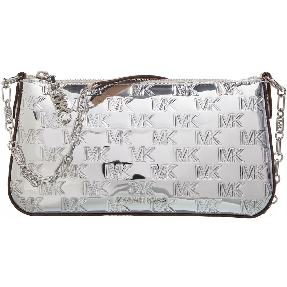 NWT Michael Kors Empire Medium Chain Pouchette Mirror Silver